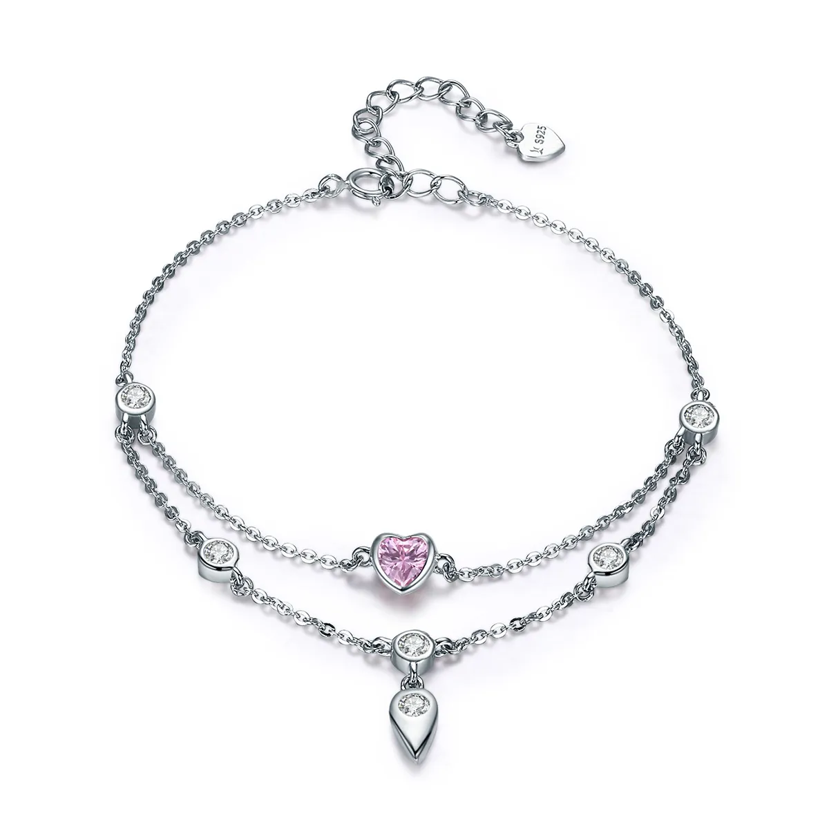 Pandora Style Sølv Sweet Heart Chain Slider Armbånd - SCB090