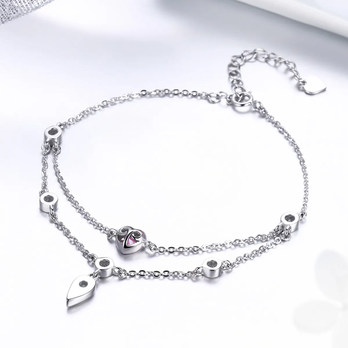 Pandora Style Sølv Sweet Heart Chain Slider Armbånd - SCB090