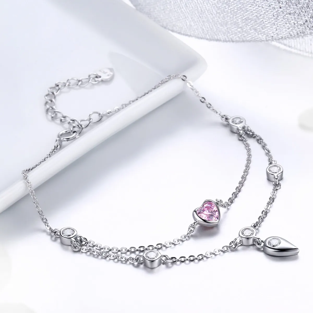 Pandora Style Sølv Sweet Heart Chain Slider Armbånd - SCB090