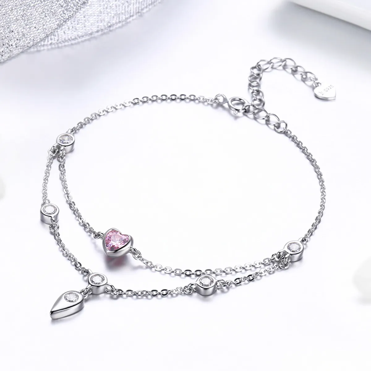 Pandora Style Sølv Sweet Heart Chain Slider Armbånd - SCB090