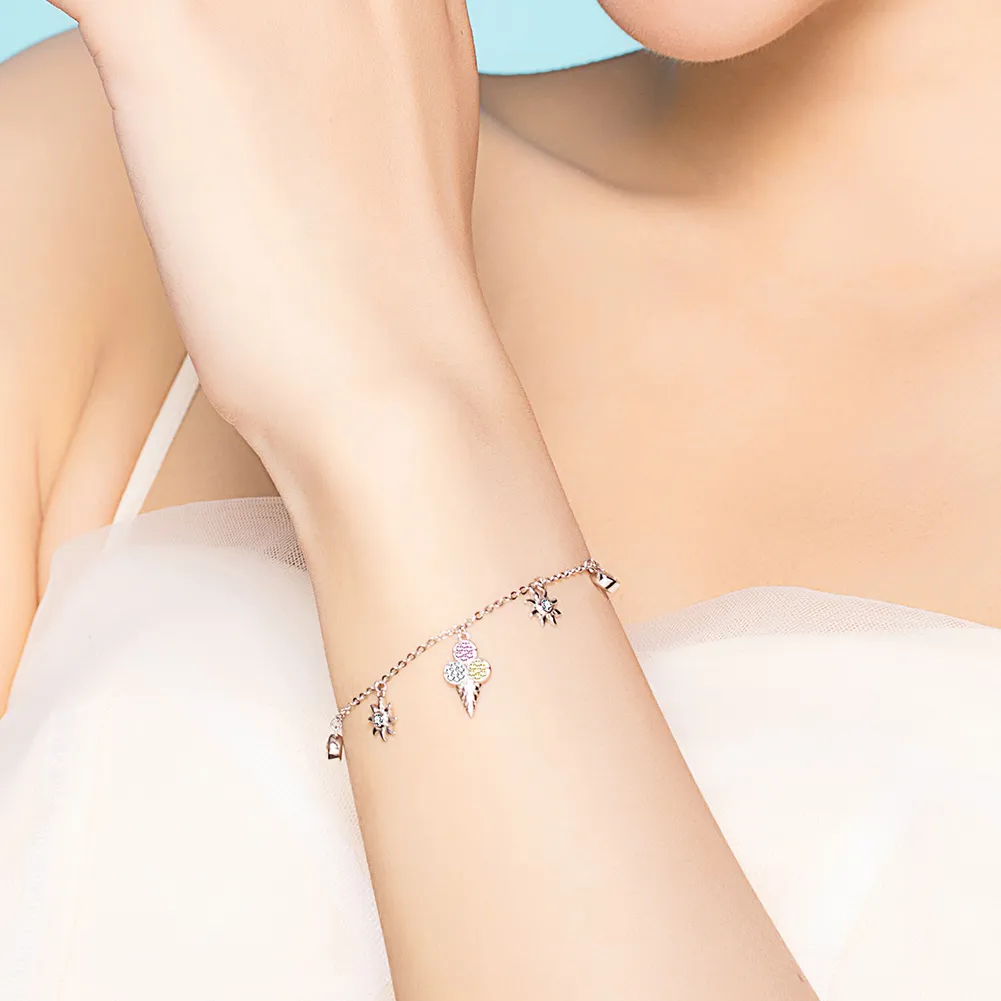 Pandora Style Sølv Søt Ice Cream Chain Slider Armbånd - SCB139