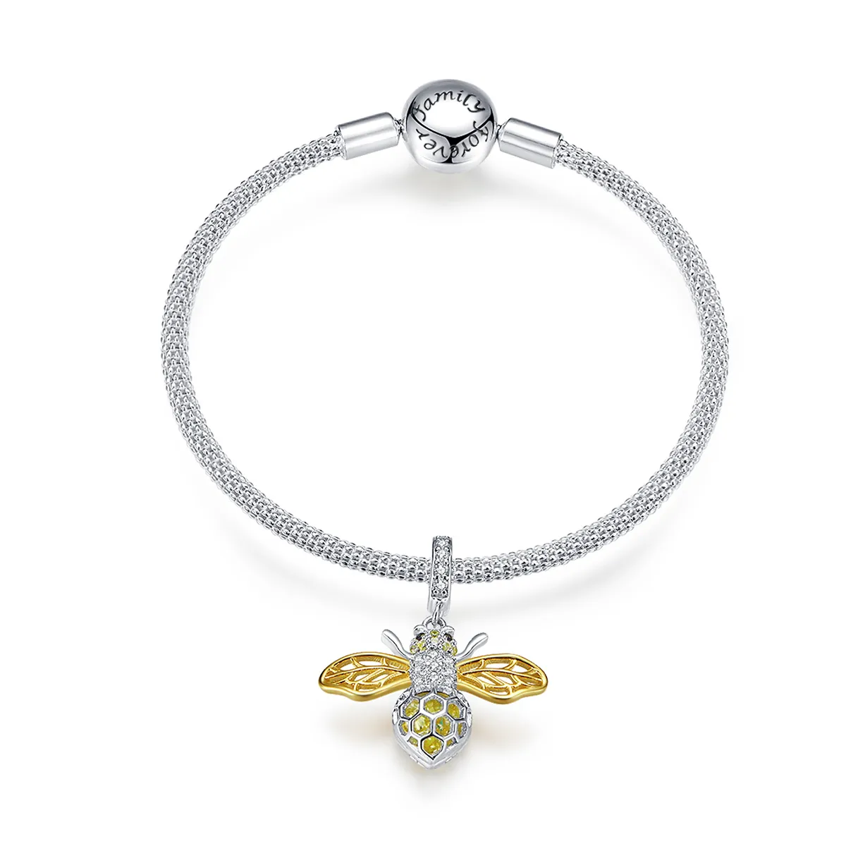 Pandora-stil sølv- og gullbelagt hardtarbeidende og nydelig bee mesh-armbånd - SCB830