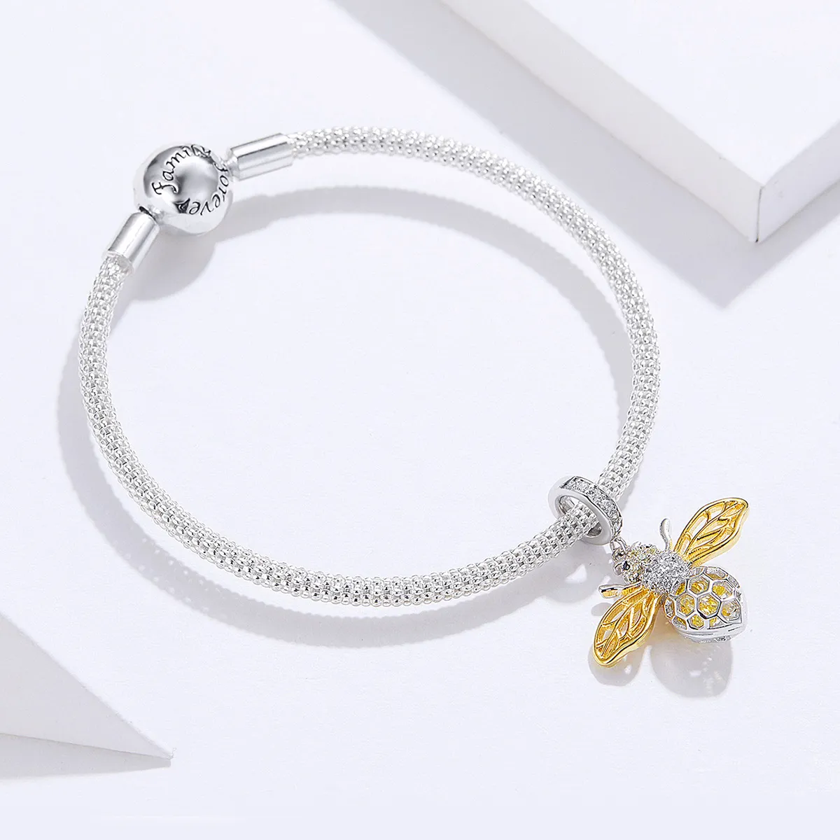 Pandora-stil sølv- og gullbelagt hardtarbeidende og nydelig bee mesh-armbånd - SCB830