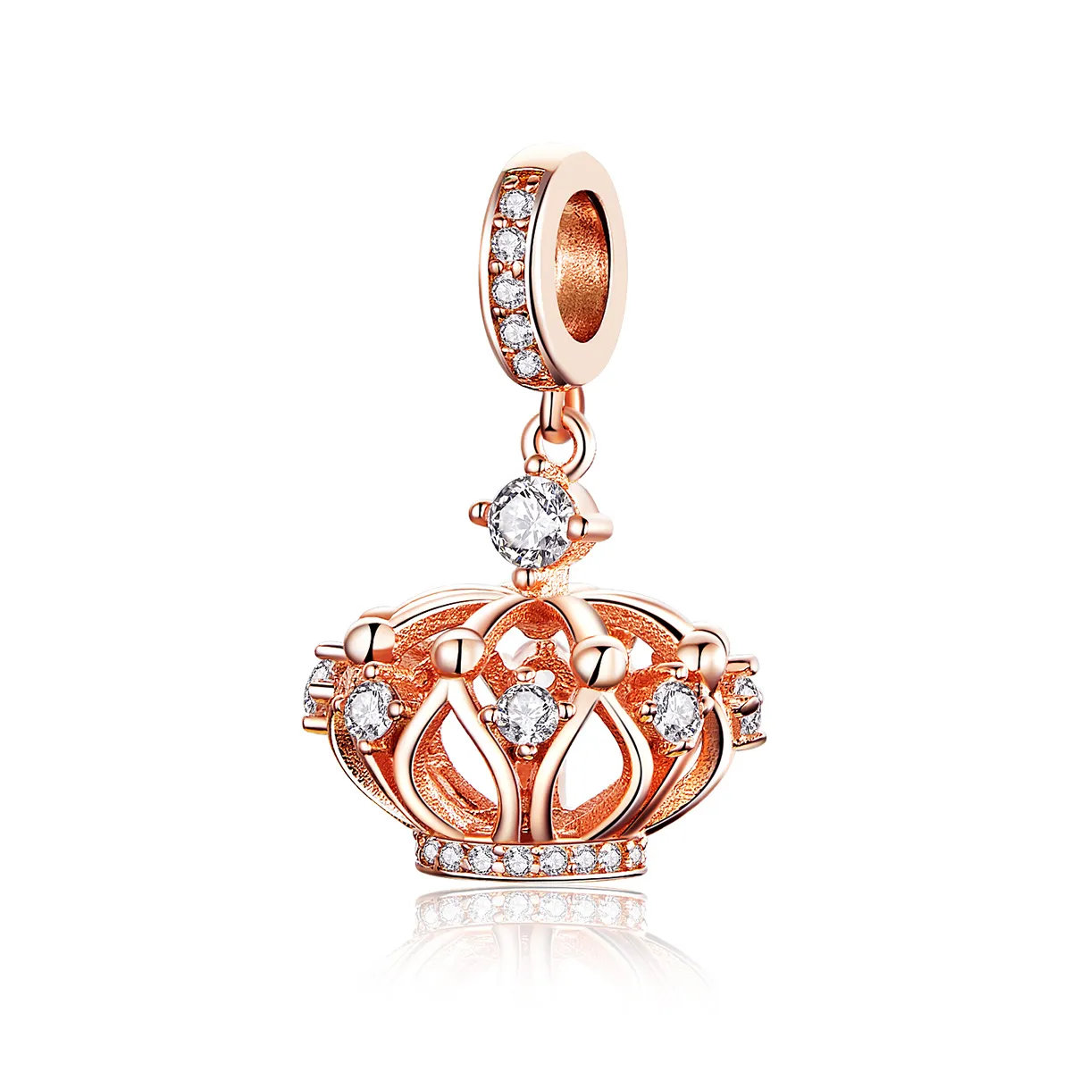 pandora style rose gold regal crown dingle charm scc1121