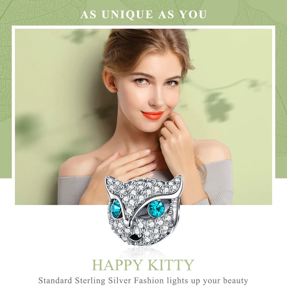 Pandora Style Silver Happy Kitty Charm - SCC1131