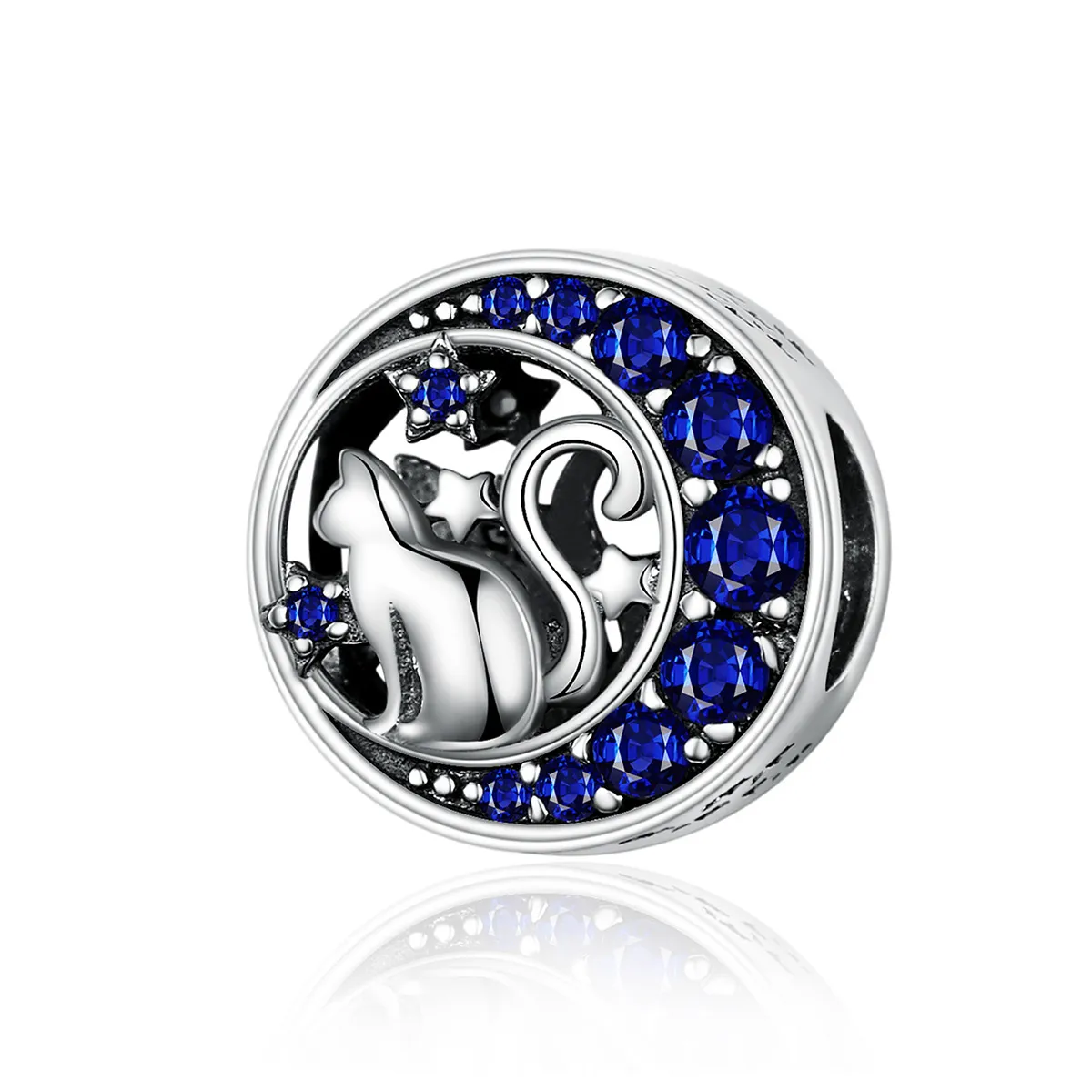 pandora style silver kitty in the moon charm scc1204