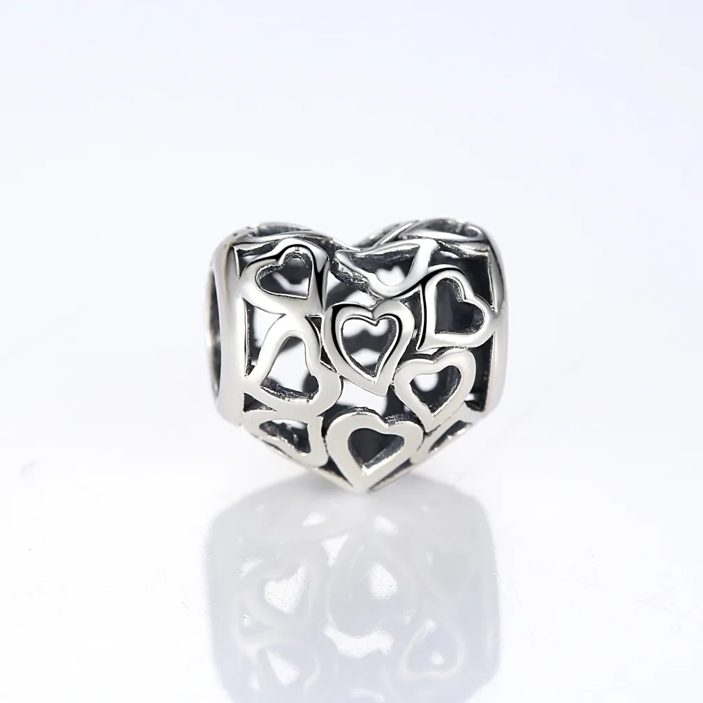 Pandora Style Silver Openwork Hearts Charm - SCC024