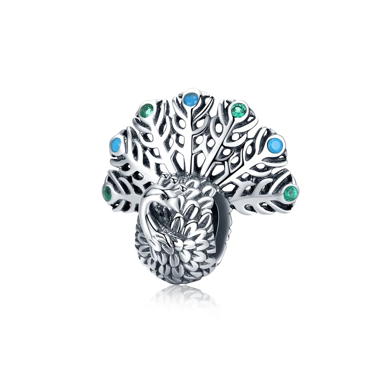 pandora style silver peacock charm scc1260