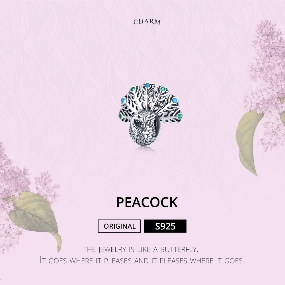 Pandora Style Silver Peacock Charm - SCC1260