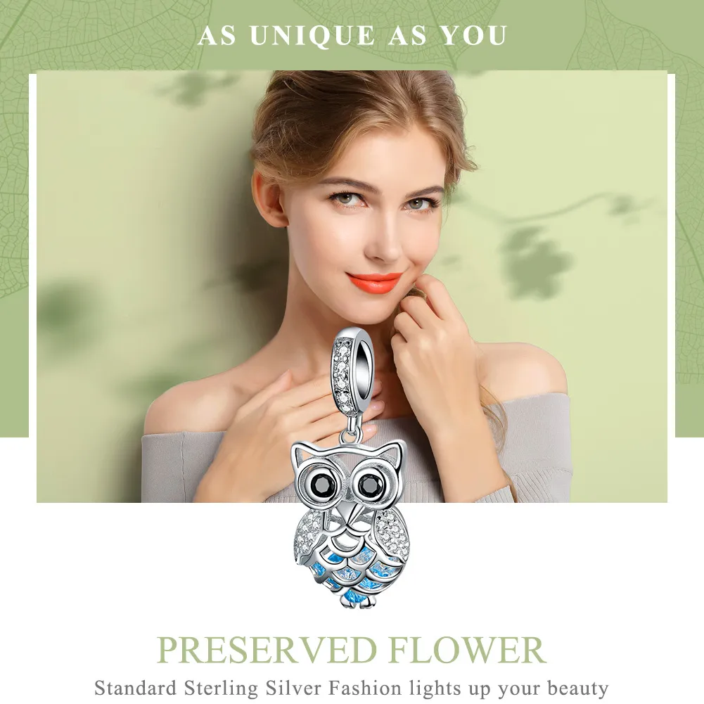 Pandora Style Silver Perpetual Owl Dingle - SCC1124