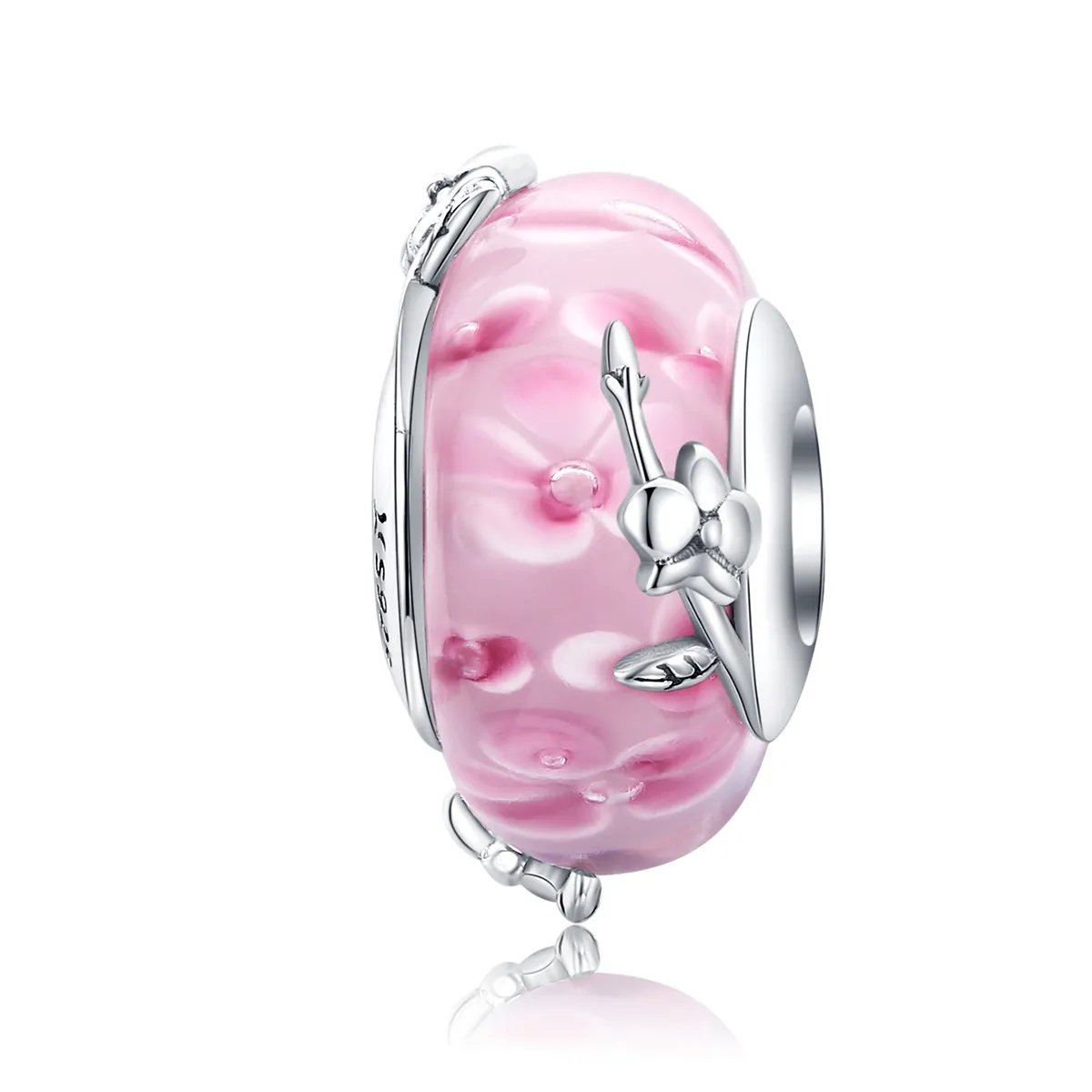 Pandora Style Silver Phalaenopsis Murano Glass Charm - SCC1281