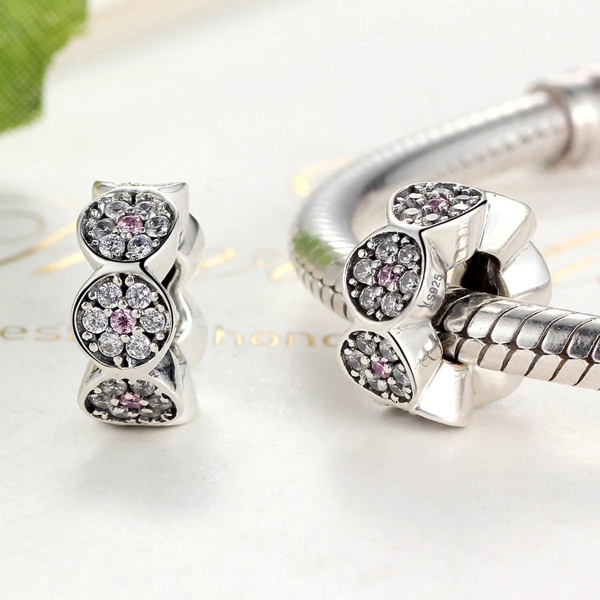 Pandora Style Silver Pink Garland Spacer - SCC101