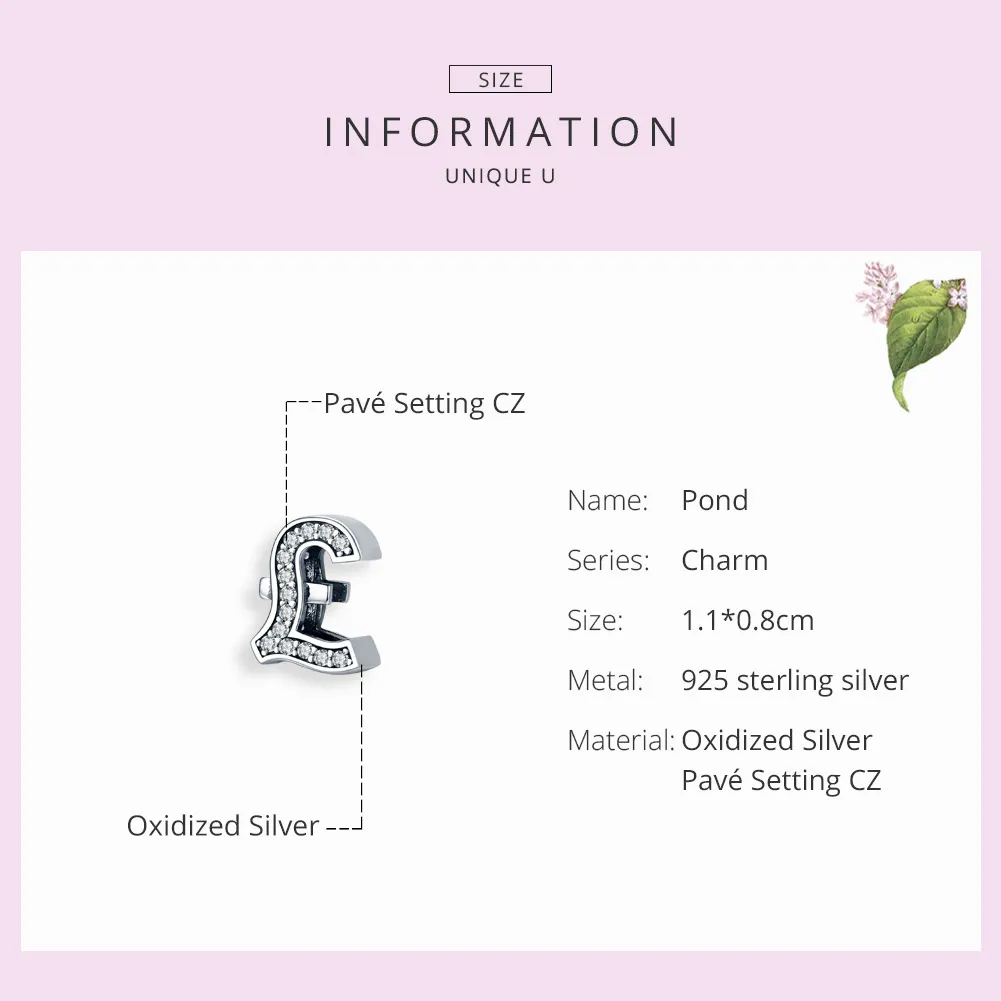 Pandora Style Silver Pund Sign Charm - SCC1269