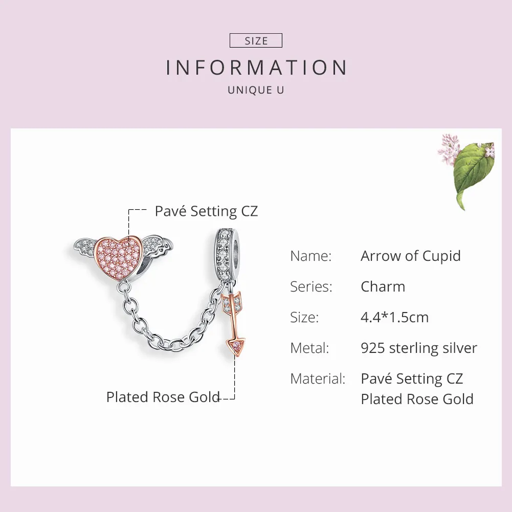 Pandora Style Silver & Rose Gold Arrow of Cupid Safety Chain - SCC1208