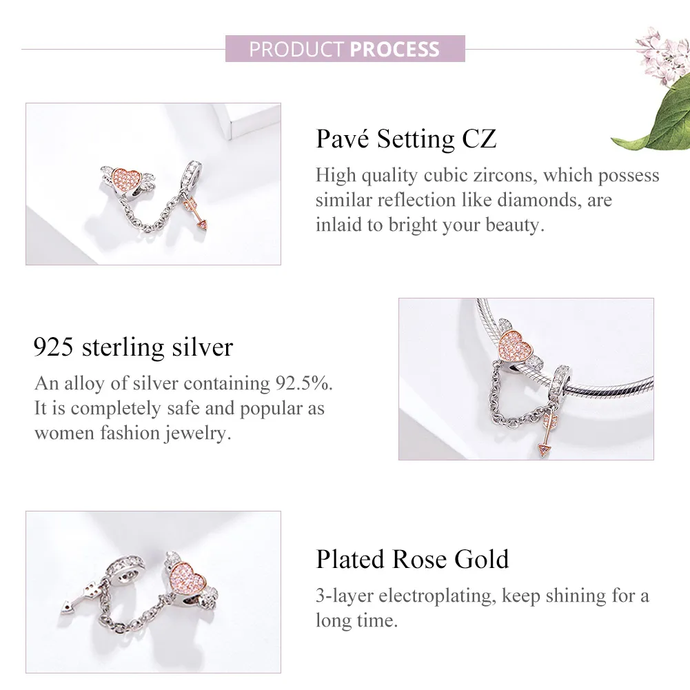 Pandora Style Silver & Rose Gold Arrow of Cupid Safety Chain - SCC1208