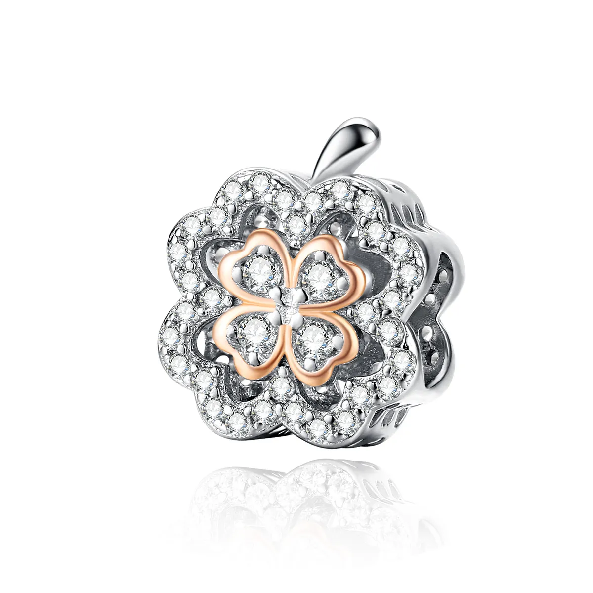 Pandora Style Silver & Rose Gold Firkløver Charm - SCC1247