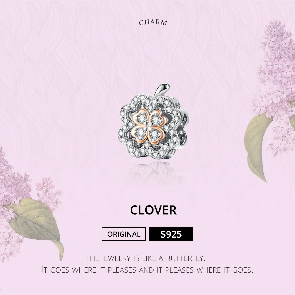 Pandora Style Silver & Rose Gold Firkløver Charm - SCC1247