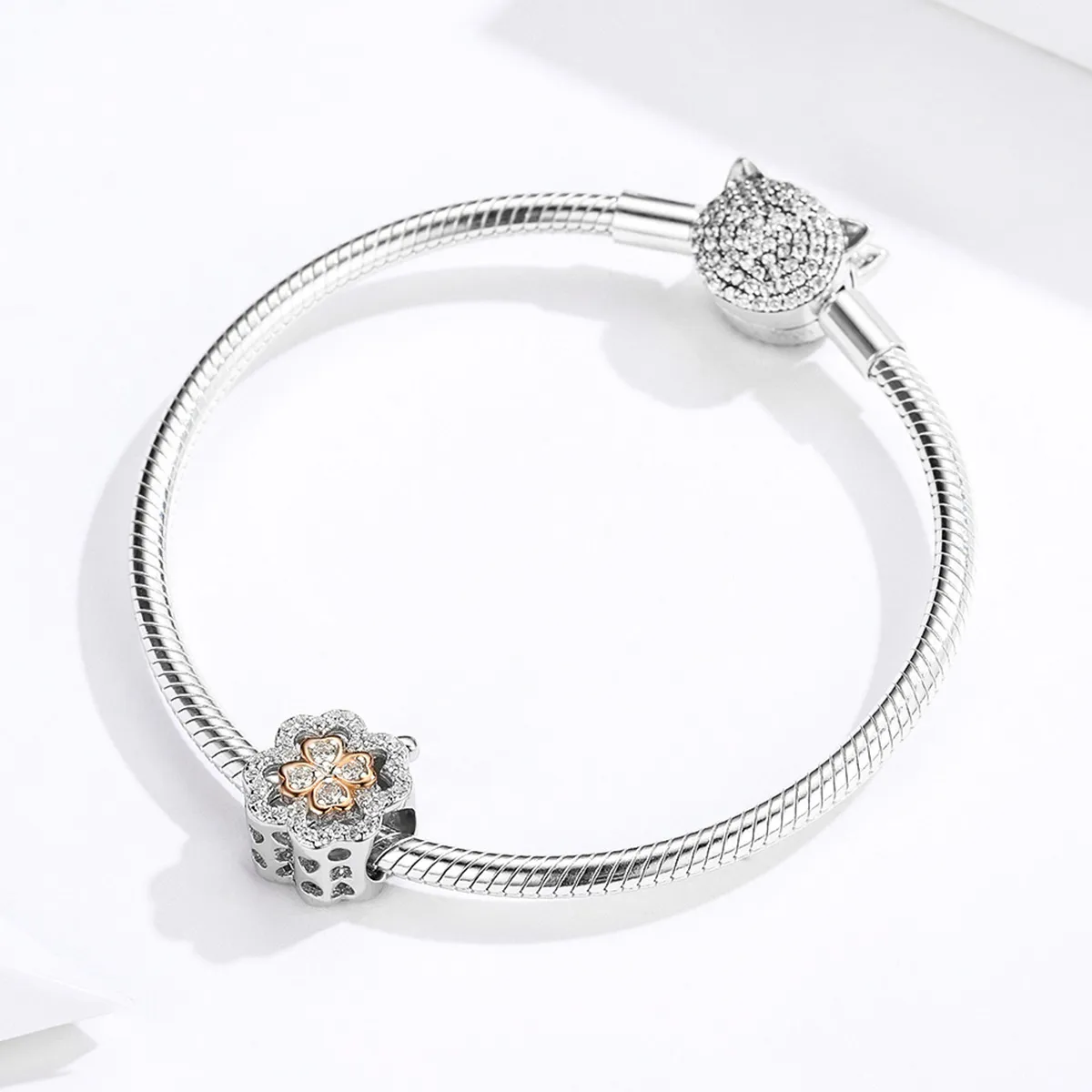 Pandora Style Silver & Rose Gold Firkløver Charm - SCC1247