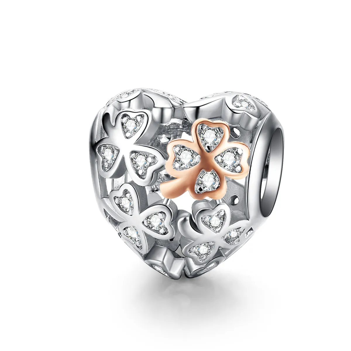 Pandora Style Silver & Rose Gold Firkløver Charm - SCC1248