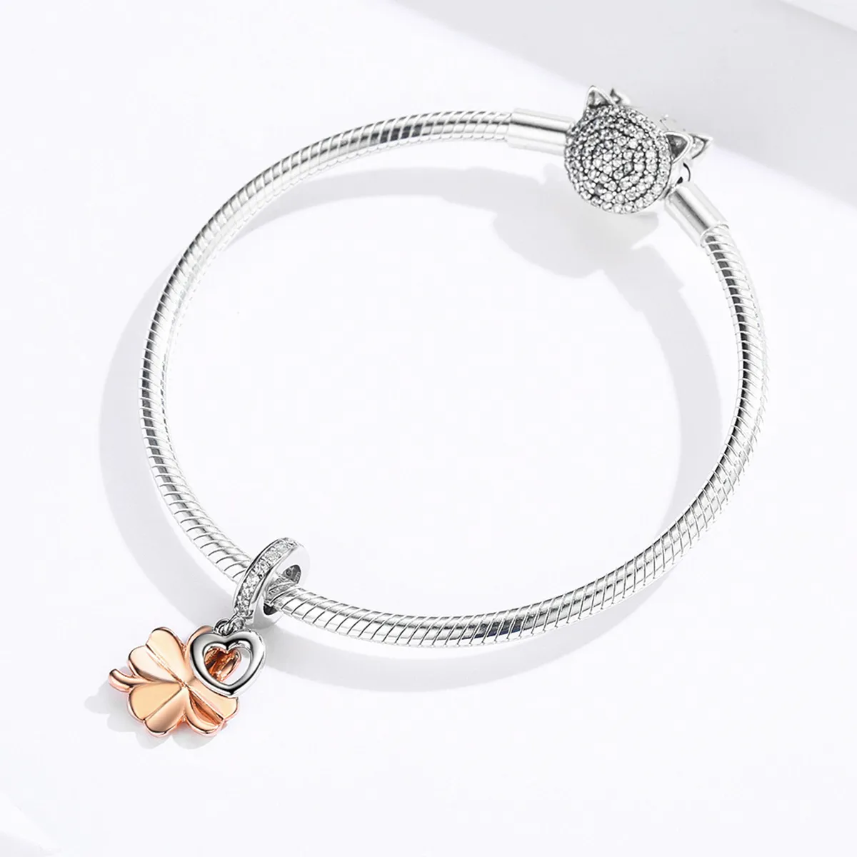 Pandora Style Silver & Rose Gold Firkløver Dingle - SCC1238