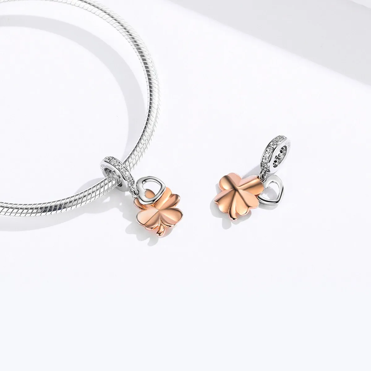 Pandora Style Silver & Rose Gold Firkløver Dingle - SCC1238