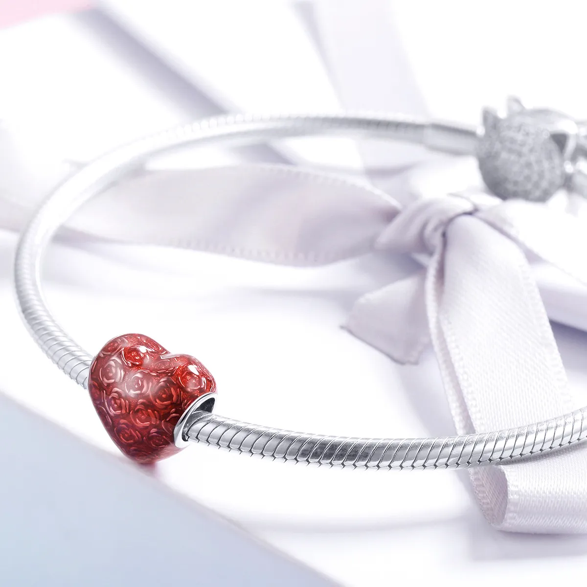 Pandora Style Silver Rose Heart Charm - SCC1064