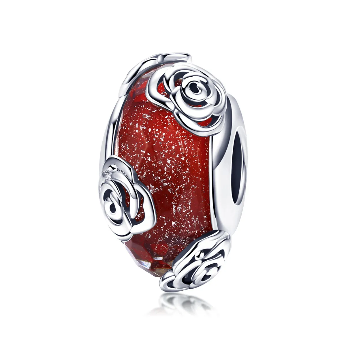 Pandora Style Sølv Duftende Rose Glass Murano Charm - SCC1030