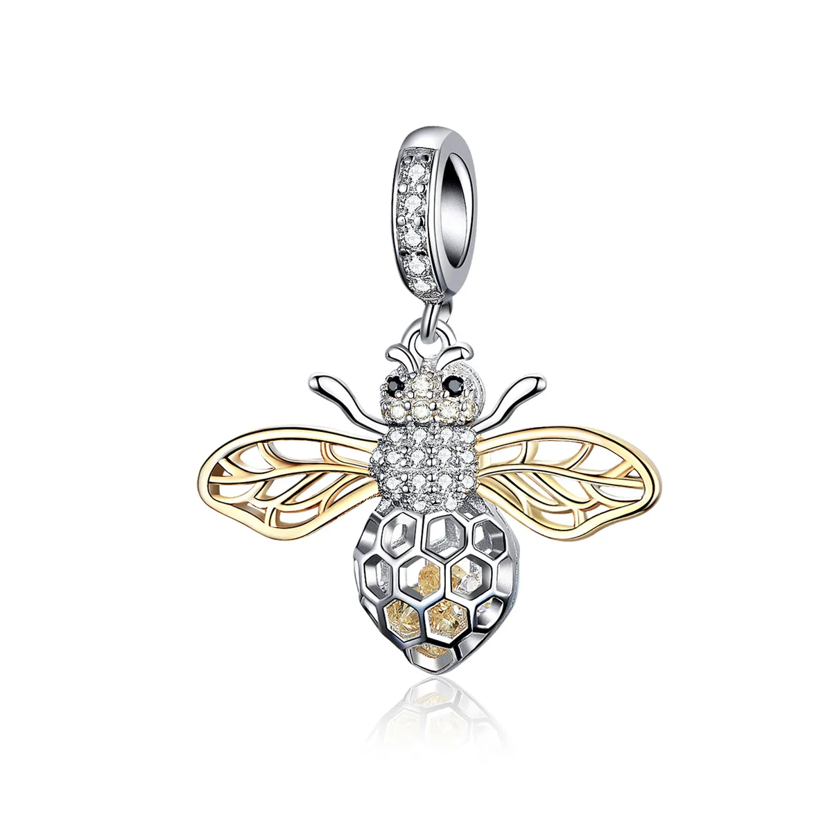 pandora style sølv gullbelagt bee dangle scc1125