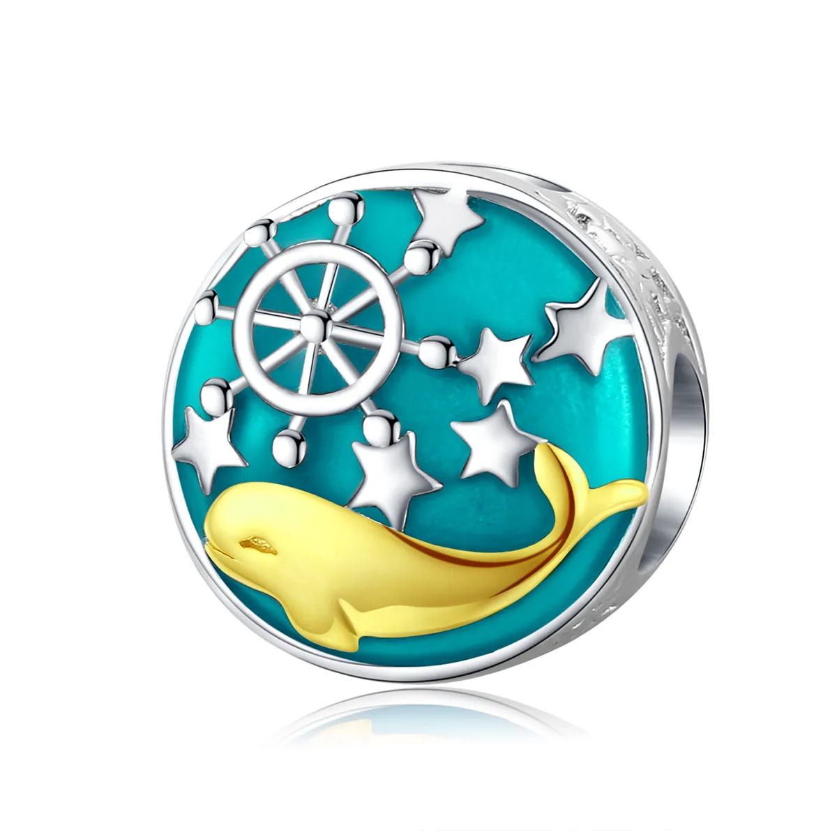 pandora style sølv og gullbelagt baby whale charm scc1296