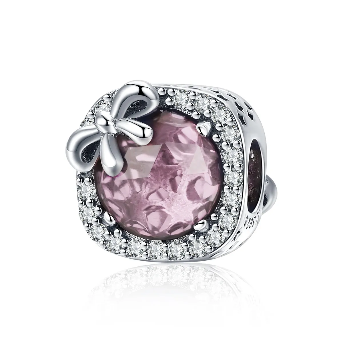 pandora style sølv pavé rosa sløyfe charm scc1058 pk