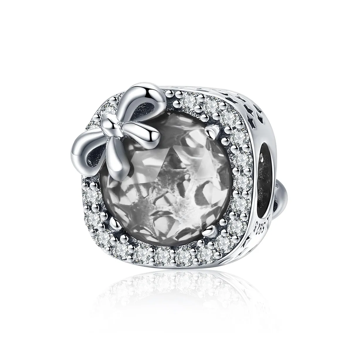 Pandora Style Silver Pavé Bow Charm - SCC1058-Wh