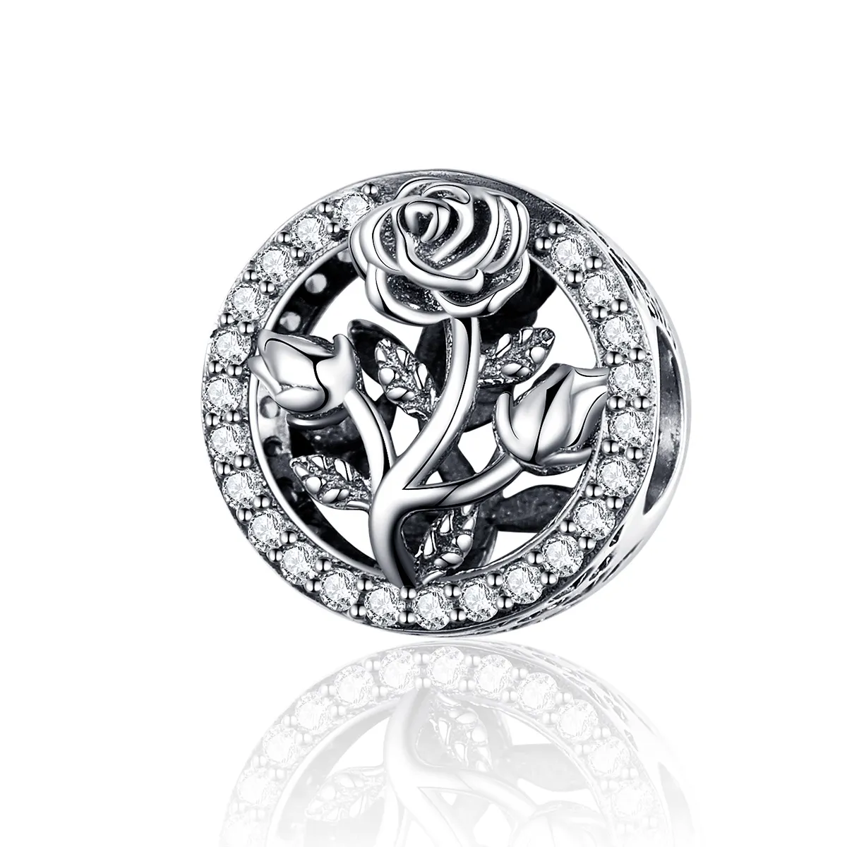 pandora style sølv rose blomster charm scc1189