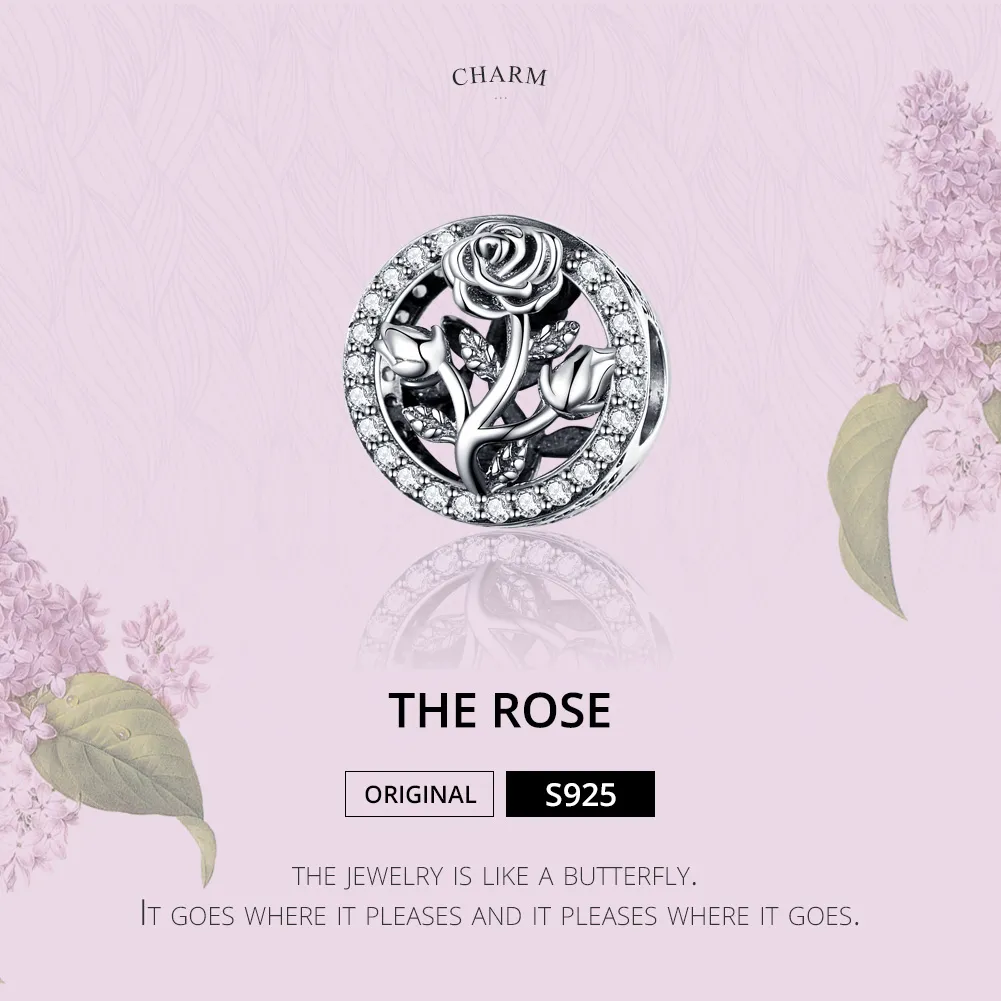 Pandora Style Sølv Rose Blomster Charm - SCC1189