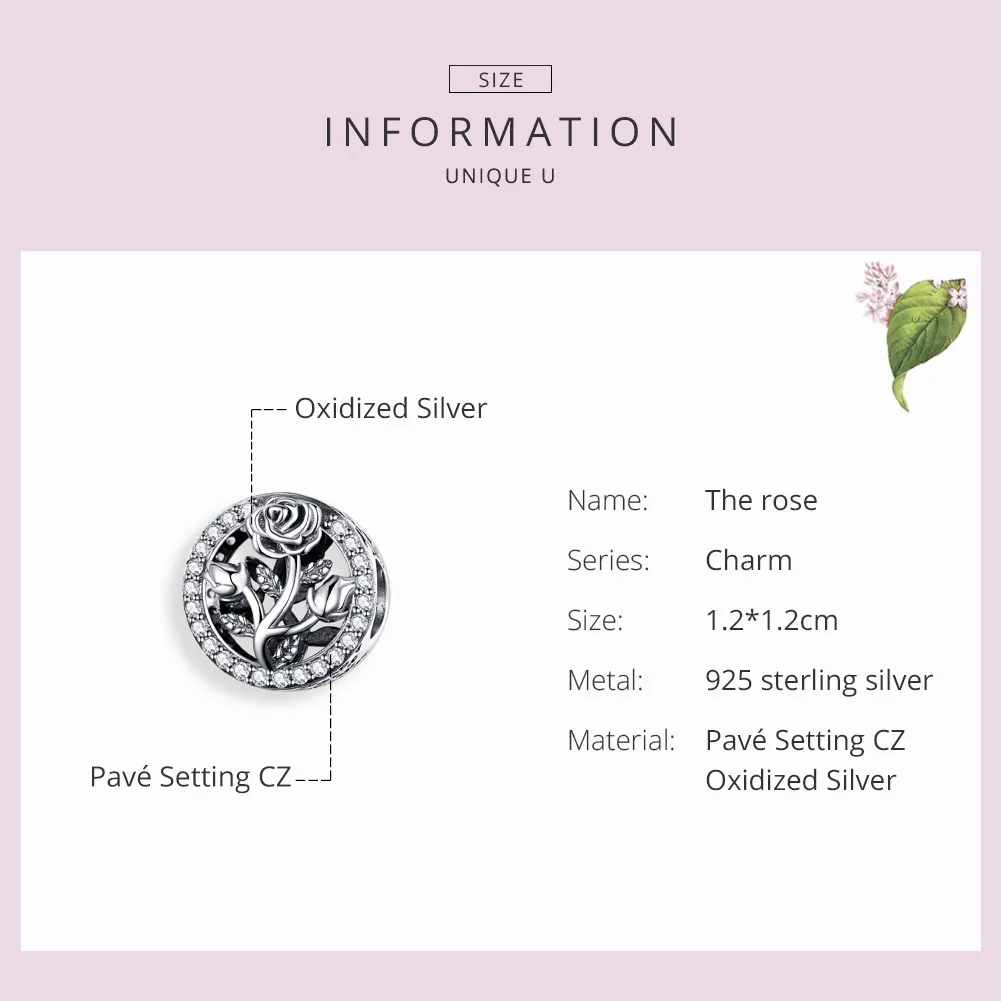 Pandora Style Sølv Rose Blomster Charm - SCC1189