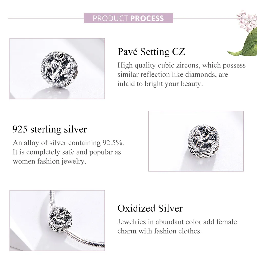 Pandora Style Sølv Rose Blomster Charm - SCC1189