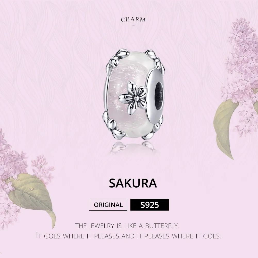 Pandora Style Sølv Sakura Murano Glass Charm - SCC1302