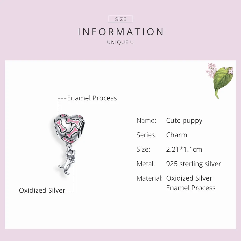 Pandora Style Sølv Søt Puppy Dangle Charm - SCC1199