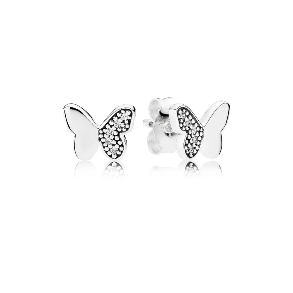 pandora butterfly silver stud earrings with clear cubic zirconia 290693cz