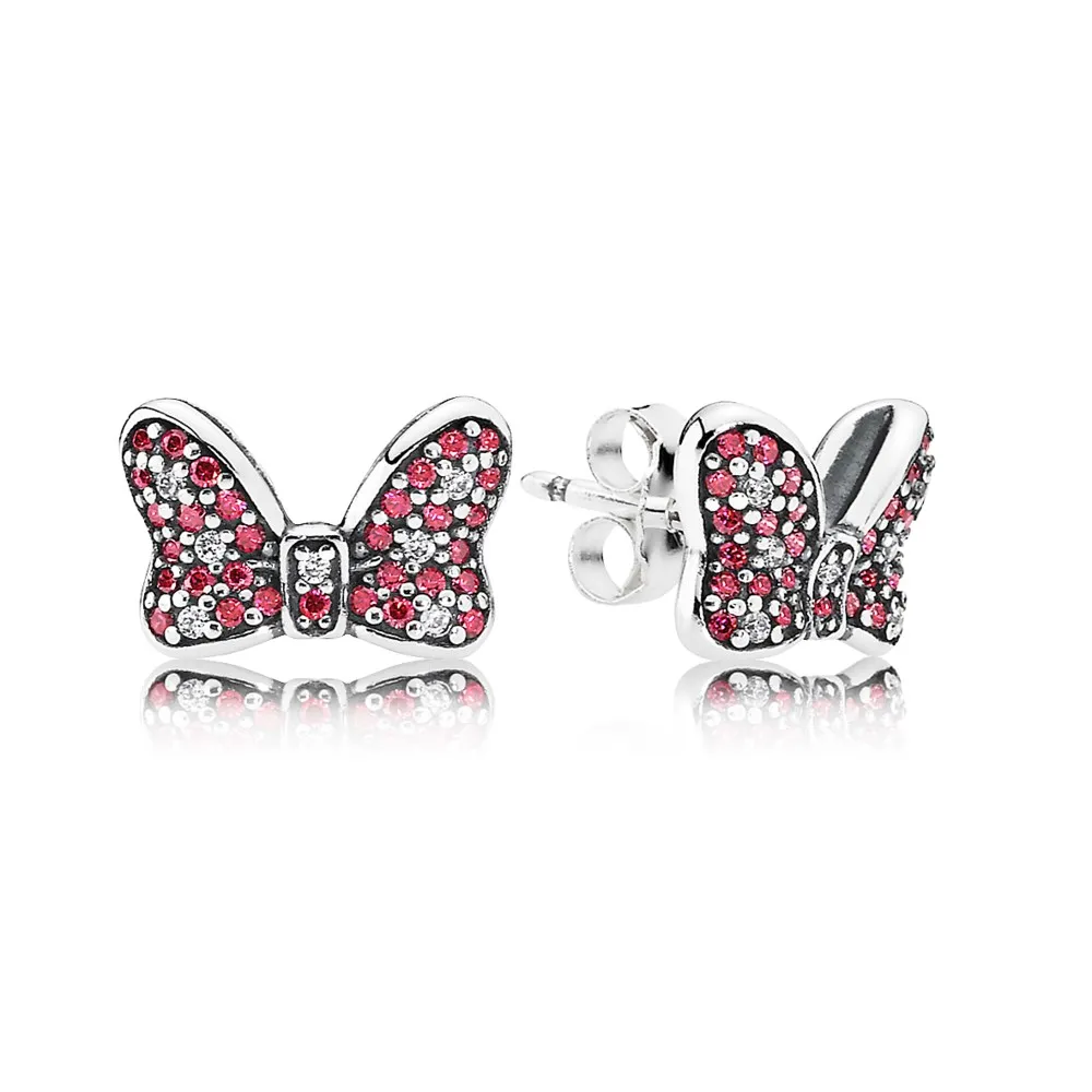 Pandora Disney Minnie bow silver stud earrings with red and clear cubic zirconia - 290578CZR