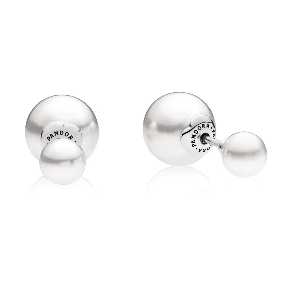 Pandora Double-sided silver earrings with white crystal pearl - 290747WCP