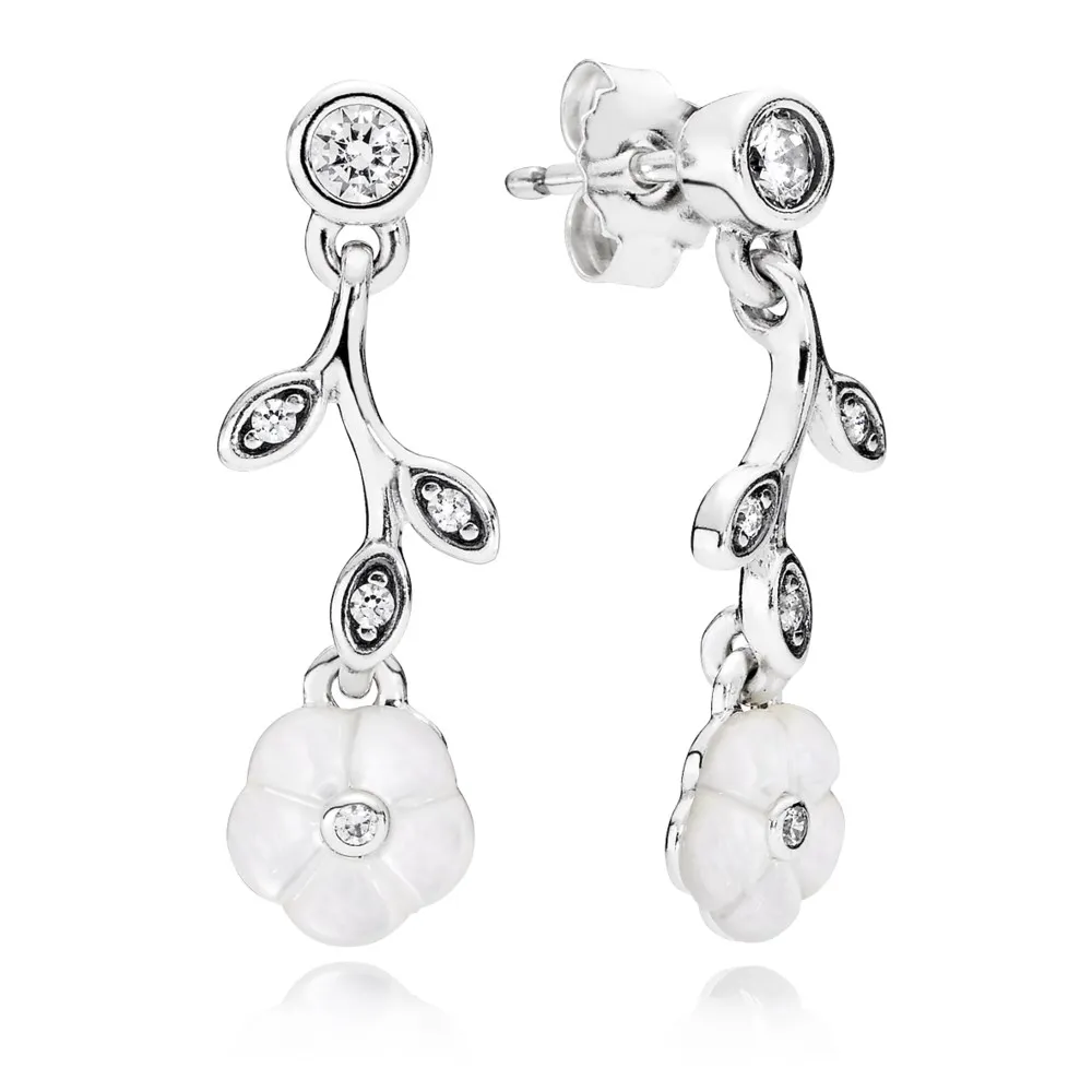 Pandora Floral silver earrings with mother of pearl and clear cubic zirconia - 290699MOP