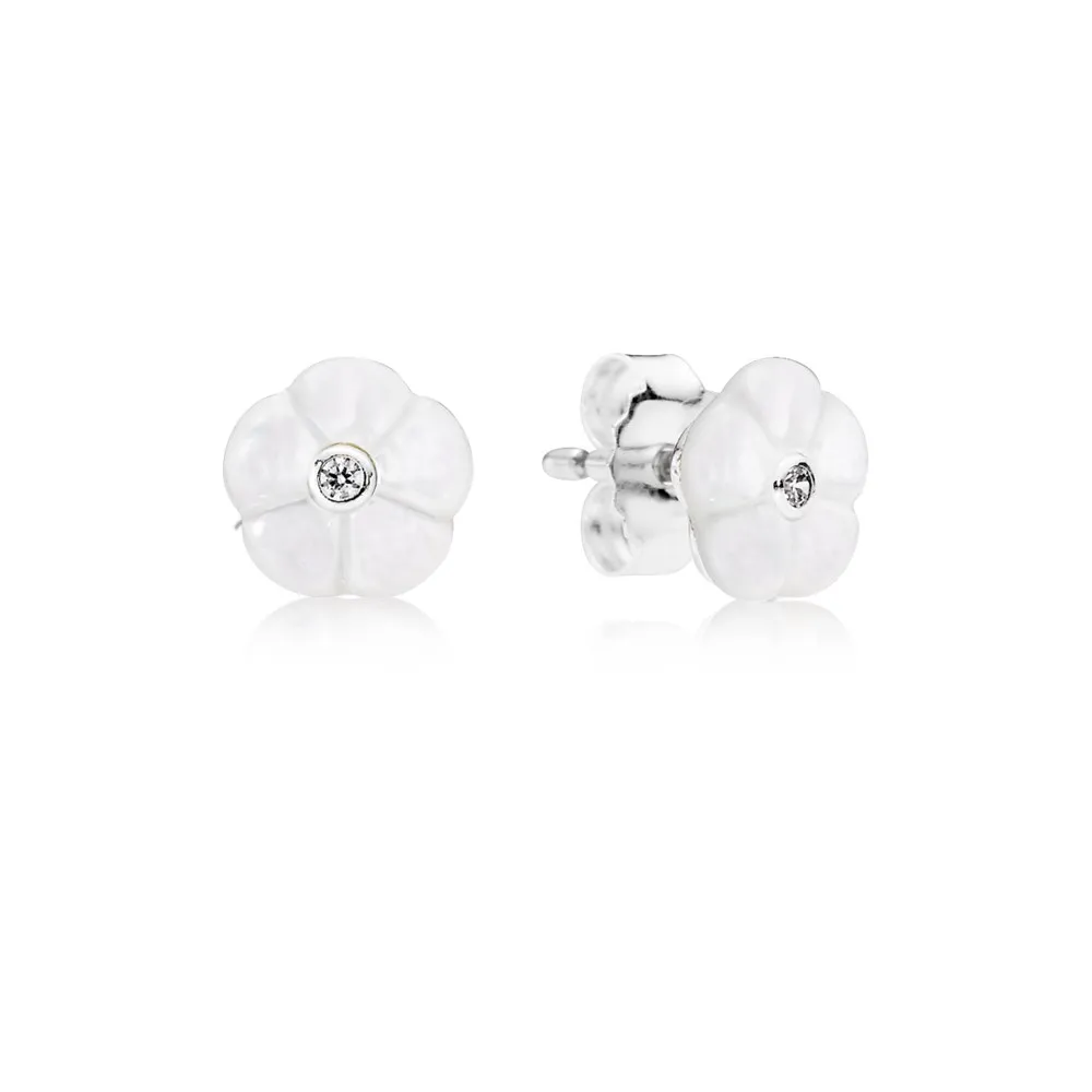 pandora floral silver stud earrings with mother of pearl and clear cubic zirconia 290698mop