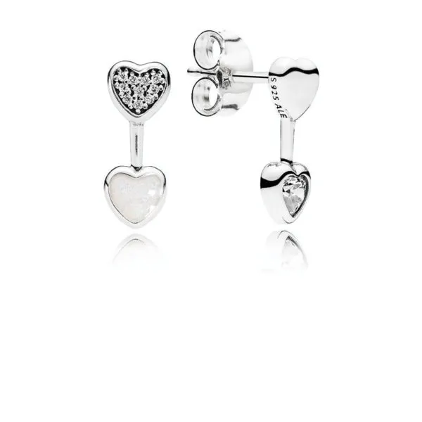 pandora heart silver earrings with clear cubic zirconia and silver enamel 290750cz