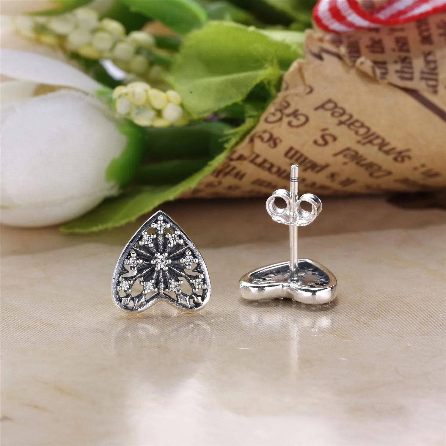 PANDORA Hearts of Winter Stud Earrings, Clear CZ - 296368CZ