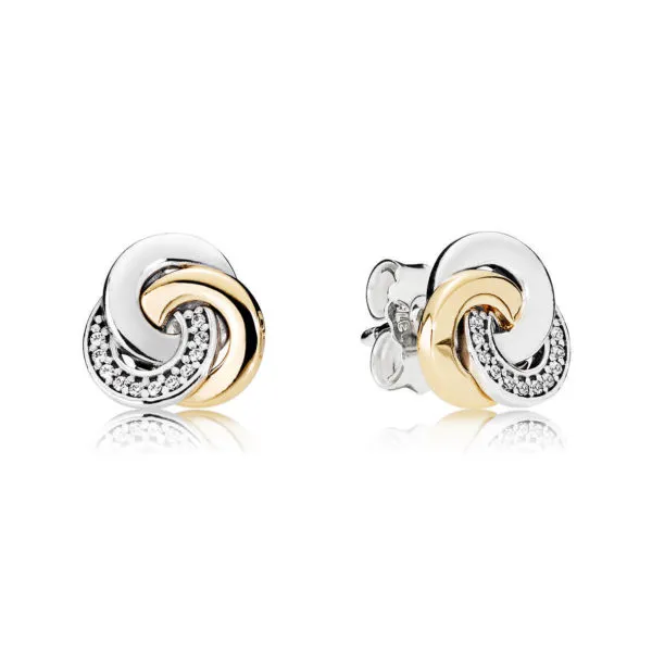 pandora silver stud earrings with 14k and clear cubic zirconia 290741cz