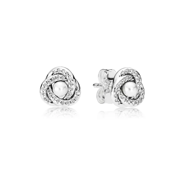 Pandora Silver stud earrings with clear cubic zirconia and white crystal pearl - 290740WCP