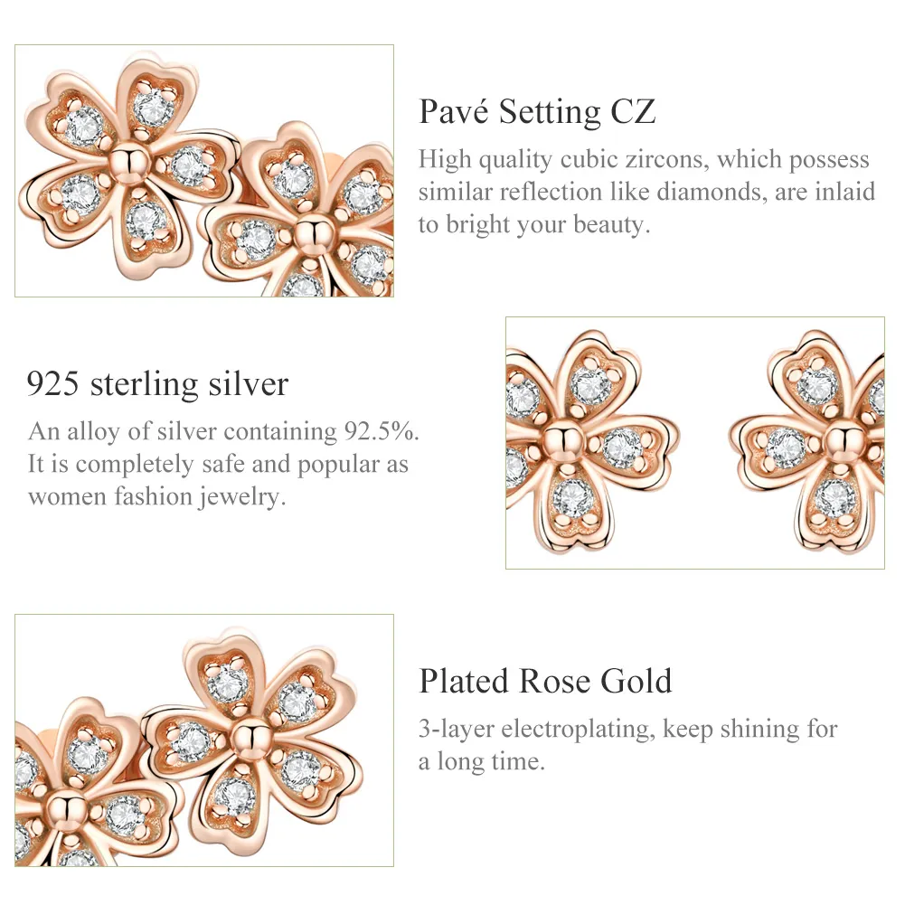 Pandora Style Rose Gold Contracted Daisy Stud øredobber - SCE419-C