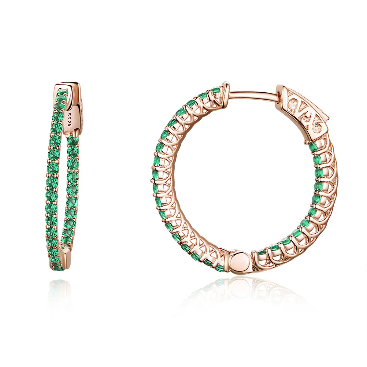 pandora style rose gold green cz hoop øredobber sce511