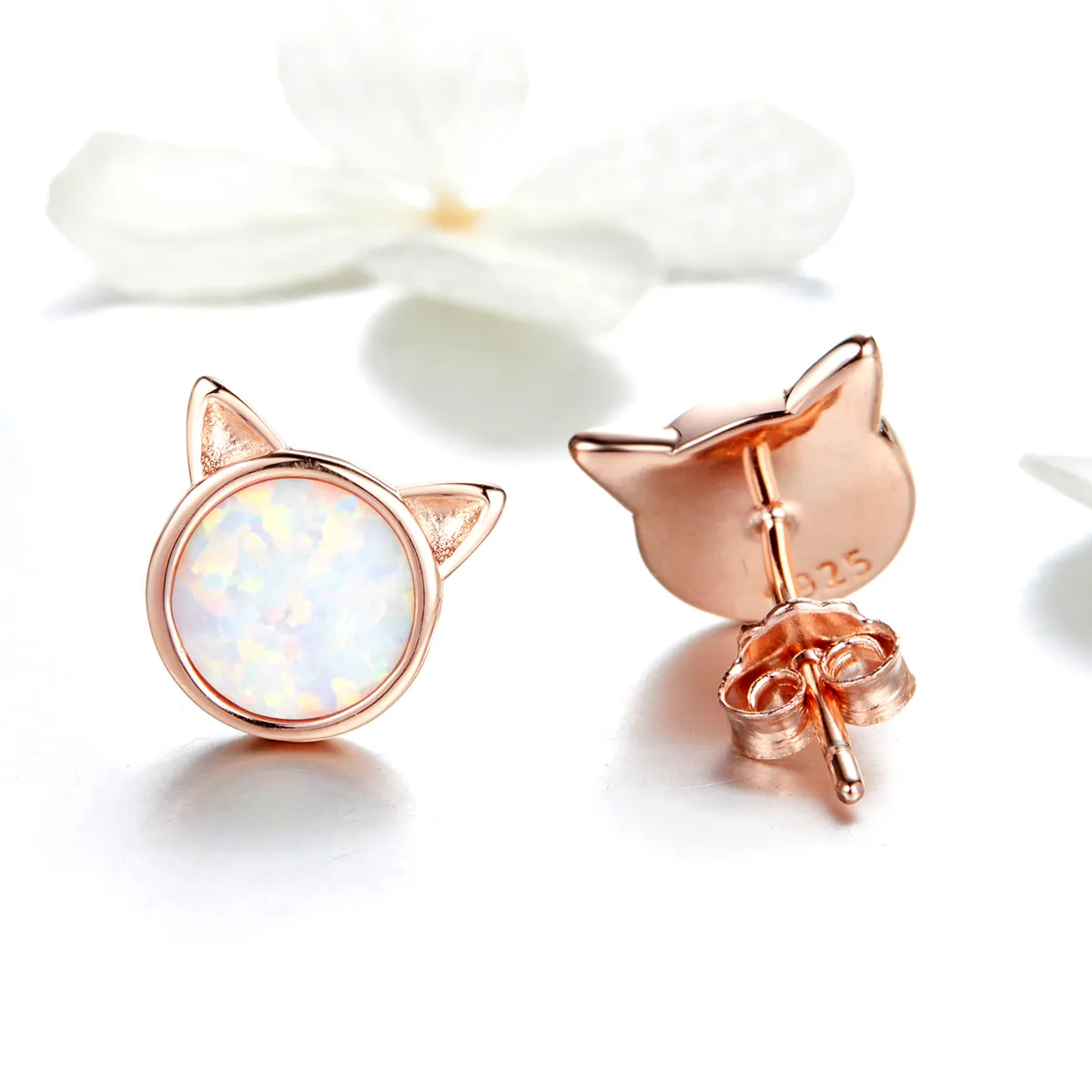 Pandora Style Rose Gold Meow Star Stud øredobber - SCE538