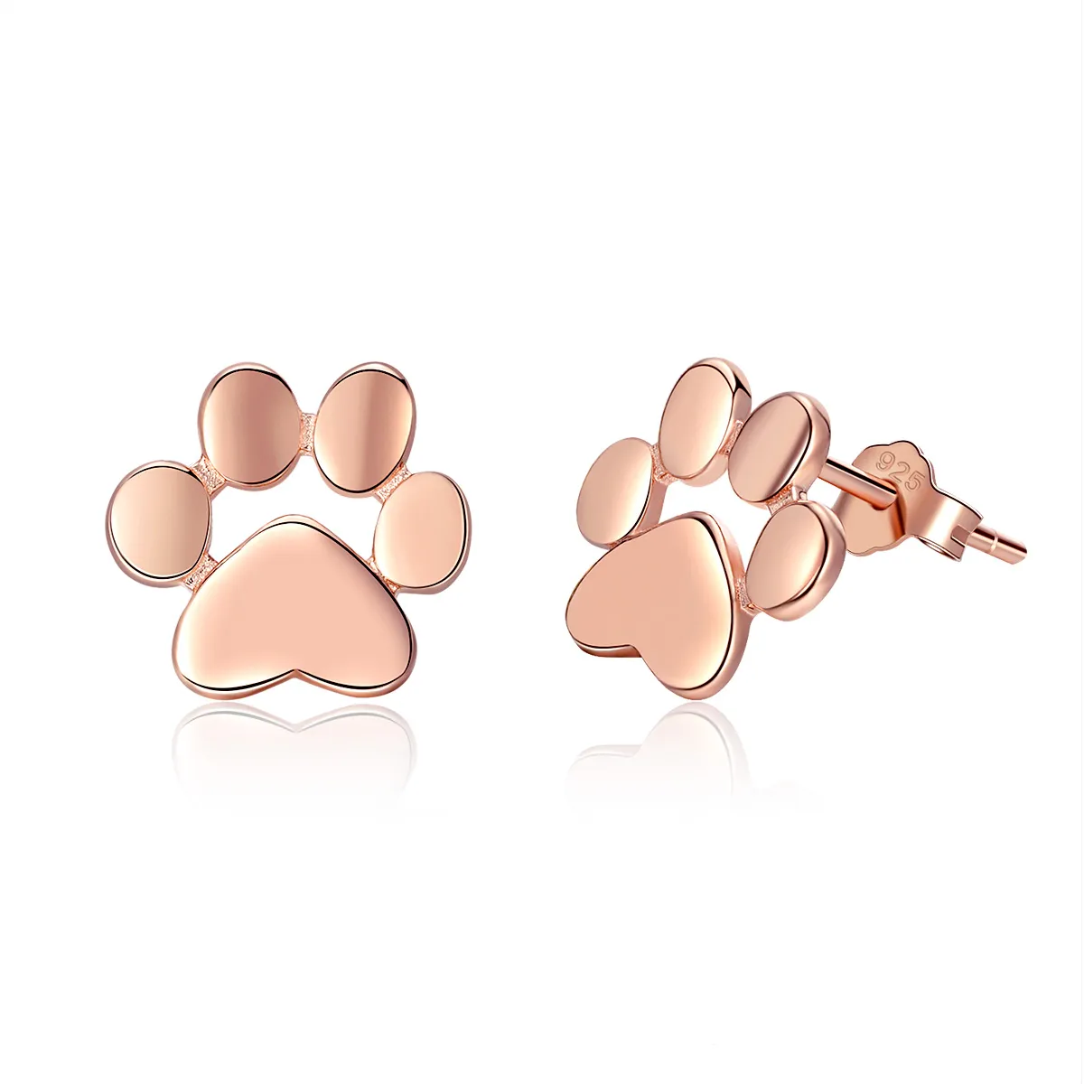 Pandora Style Rose Gold Cute Cat Paw Stud Earrings - SCE407-3